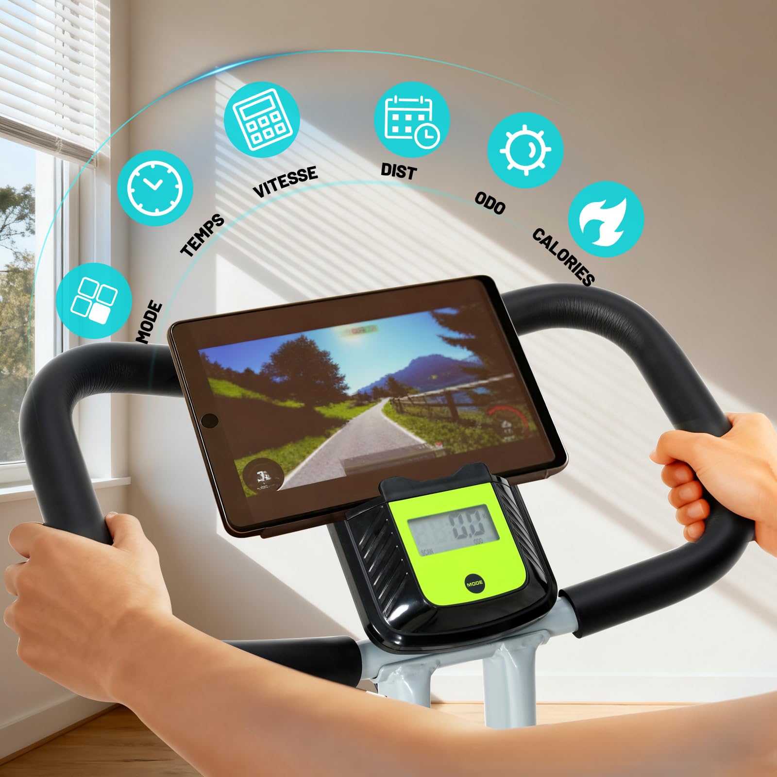 ISE 2-IN-1 Vélo d'Appartement Pliable, Cardio Training 8 Niveaux Résistance Magnétique, Bluetooth
