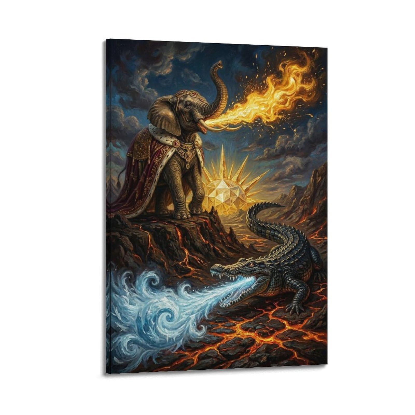 XKUGA Surreal Dark Fantasy Animal Poster Elephant Crocodile Satire Modern Decorative Canvas Prints - Ideal Wall Art for Family, Man Cave, Game Room, Boys & Girls Bedroom 20x30inch(50x75cm)