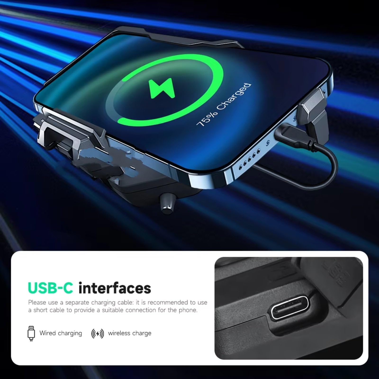 Manubrio Supporto Cellulare Per BMW R1300 R1250 R1200 F850 F750 GS Per ADV la navigazione mobile con ricarica wireless Porta Telefono Moto(Wireless- Black Line)