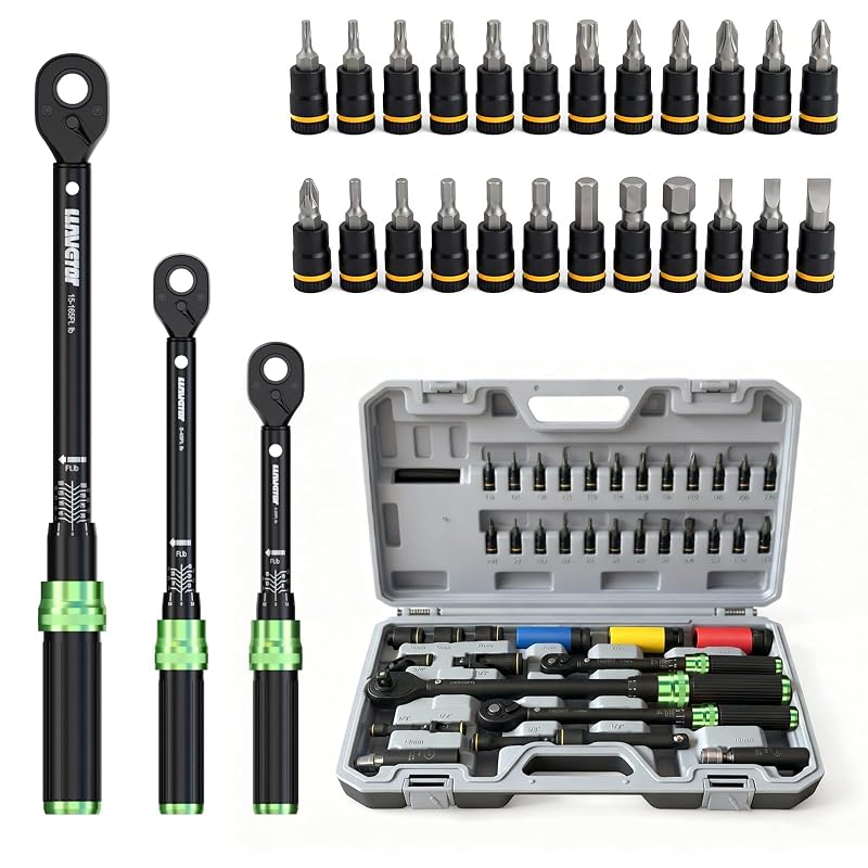 Kit de Chaves de Torque LLAVETOR com Soquetes e Extensões, Acionamentos de 6,35 mm, 9,53 mm e 12,7 mm, 41 peças