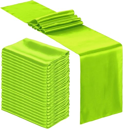 Miniatura 13 de Bencailor 24 caminos de mesa de satén a granel de 12 x 108 pulgadas de largo, mantel de tela suave brillante para banquete de boda, cumpleaños