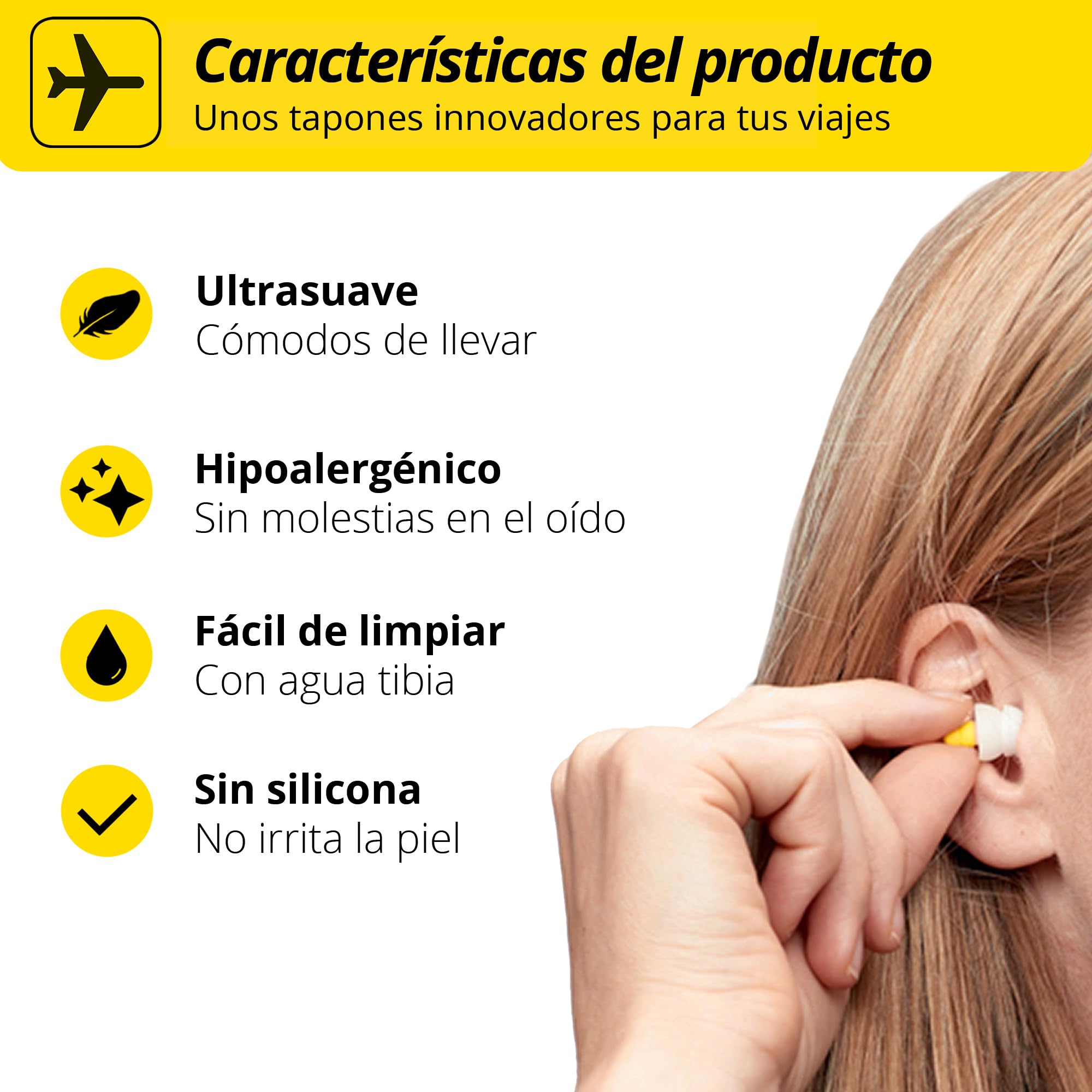Tapones Alpine FlyFit - Regulan la presión del aire para prevenir el dolor de tímpano - Filtros suaves diseñados para viajar - Material hipoalergénico cómodo - Tapones reutilizables