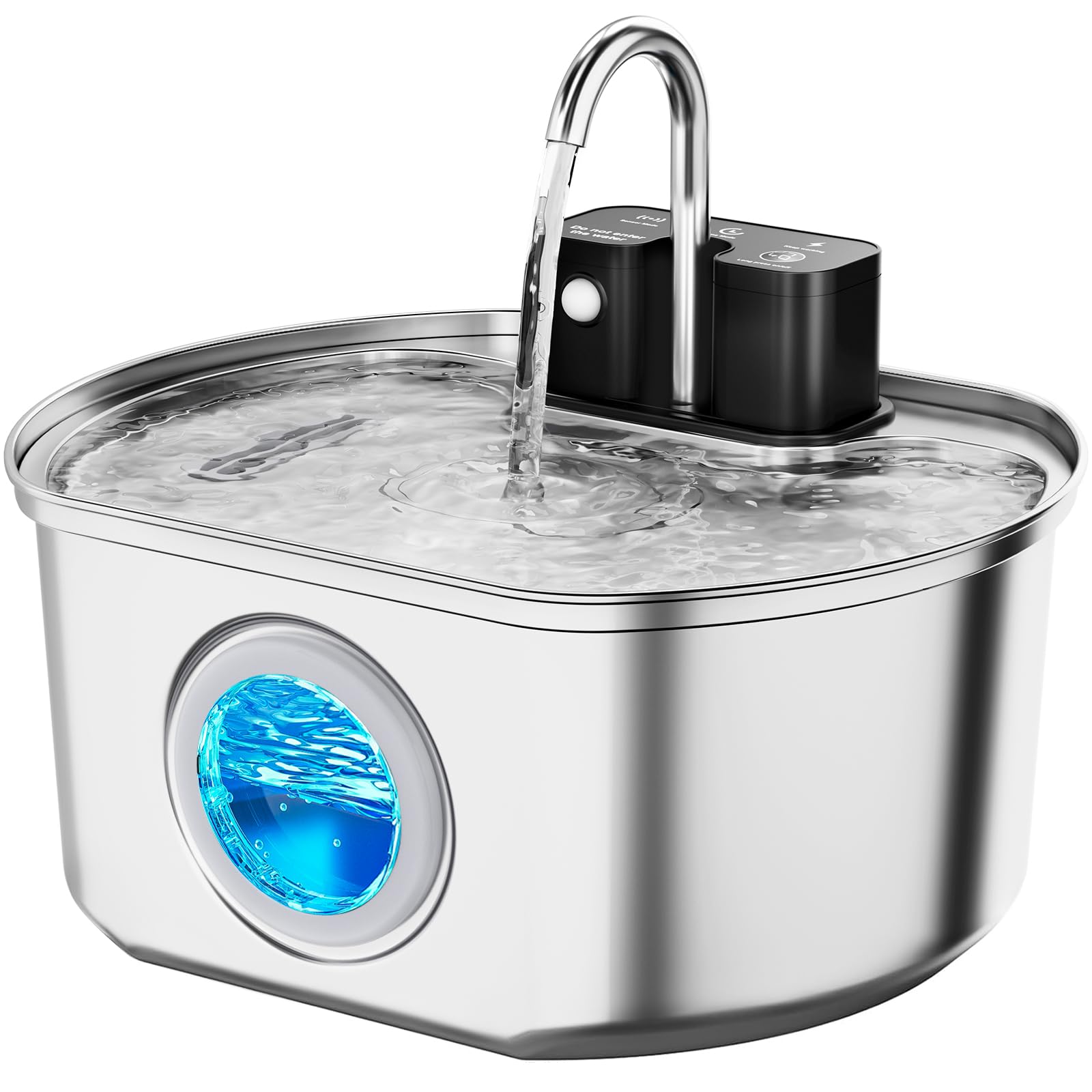 Cat Water Fountain Stainless Steel - Wireless 3.2 L/108 oz Battery Operated Automatic Pet Drinking Fountain for Cats - Cordless Water Dispenser with 4000 mAh Rechargeable Battery (1 Filter)