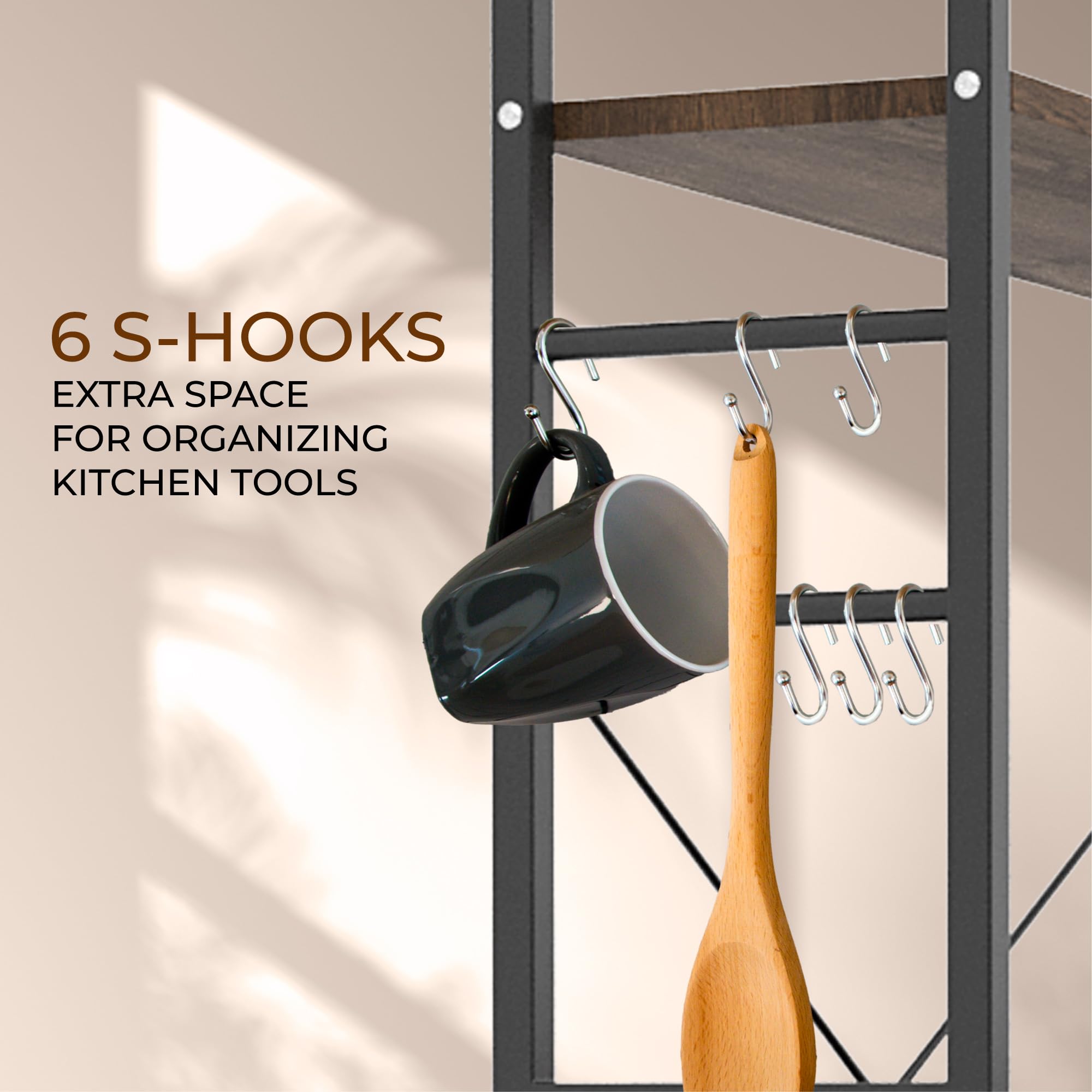 Kitchen Bakers Rack With Power Outlet & RGB LED Lights - 4-Tier Coffee Bar With Adjustable Shelf