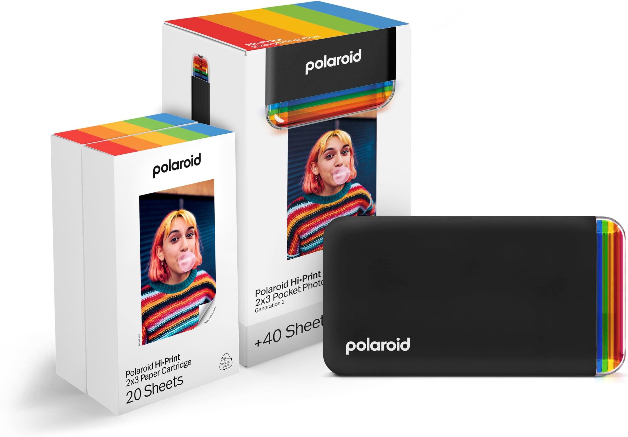 Polaroid Hi-Print + Paper Bundle- 2nd Generation Bluetooth Connected 2x3 Pocket Photo Dye-Sub Printer - Black Printer + 40 Photos (6439)