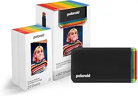 Polaroid Impressão alta + pacote de papel - 2ª geração conectada por Bluetooth 2x3 Pocket Photo Dye-Sub Printer - Impressora preta + 40 fotos (6439)