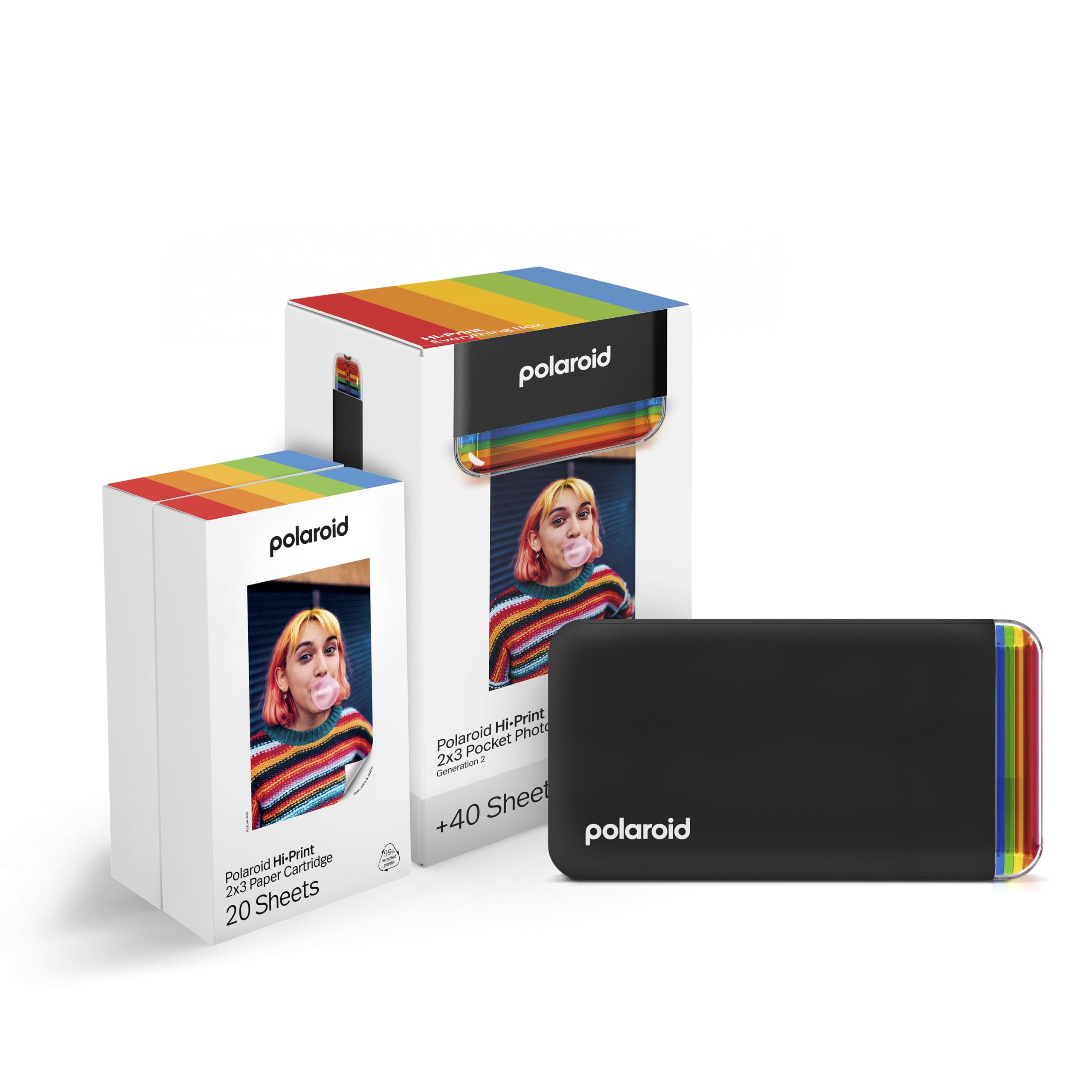 Polaroid Hi-Print + Paper Bundle - 2nd Generation Bluetooth Connected 2x3 Pocket Photo Dye-Sub Printer - Black Printer + 40 Photos High Print 2nd Generation Instant Printer Black + 40 Cartridge (6439)