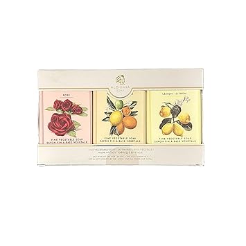 Alchimia Gift Set of 3 Fine Vegetable Soap Bar, Lemon, Citrus, and Rose, Made In Italy