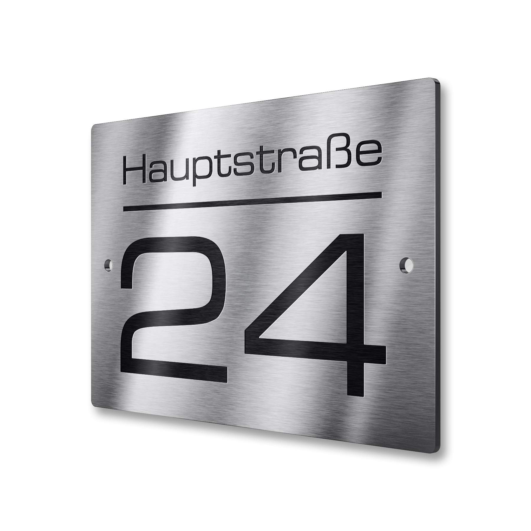 Metzler placa de número de casa de acero inoxidable – Placa con nombre de calle, nombre y número personalizados – Acero inoxidable V2A – Resistente a los rayos UV – Tamaño: 380 x 264 mm