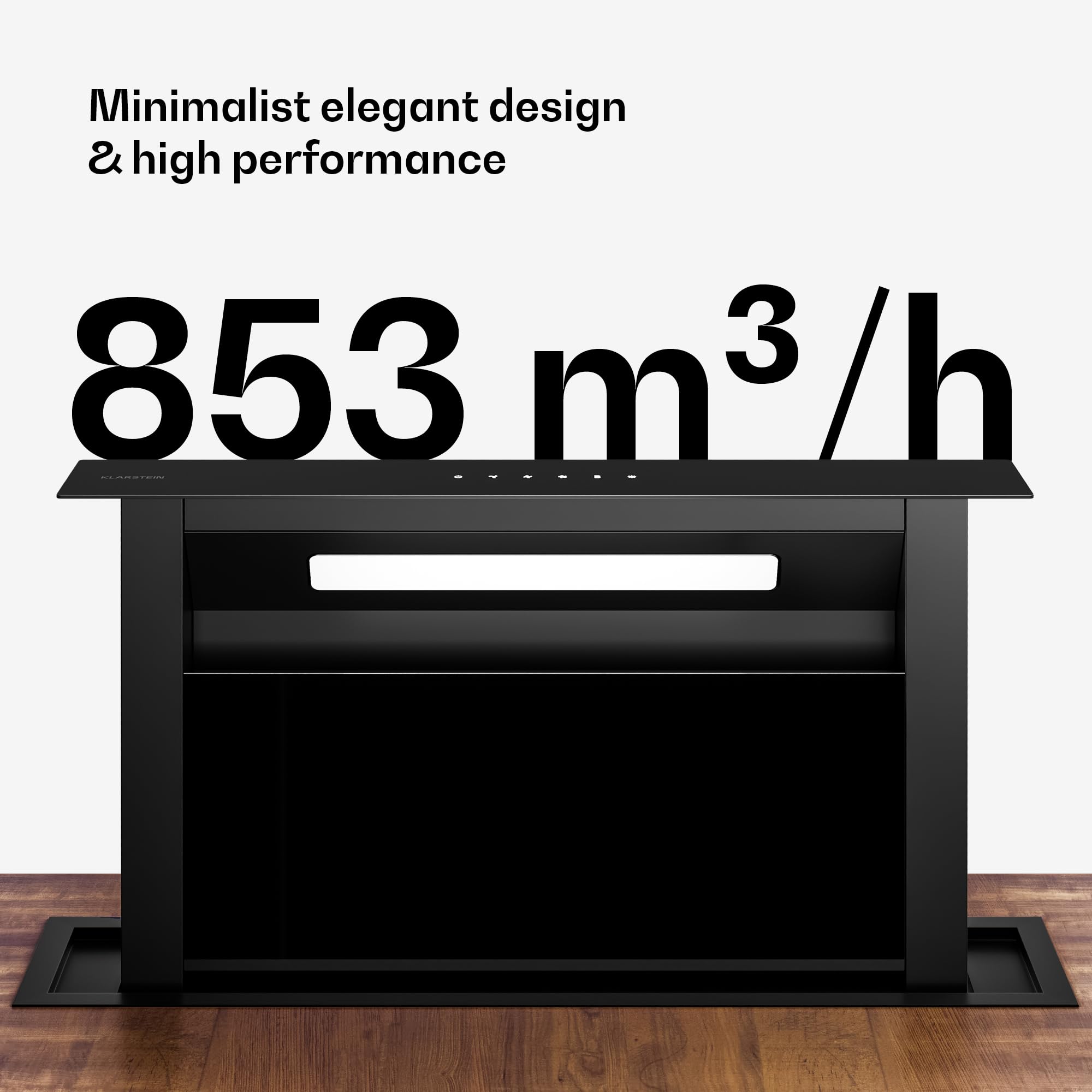 Klarstein Velaire Okap kuchenny 60 cm - A++ Downdraft, przepływ powietrza 853 m³/h, obsługa dotykowa, LED, cichy, filtr nadaje się do mycia w zmywarce, okap kuchenny 60 cm