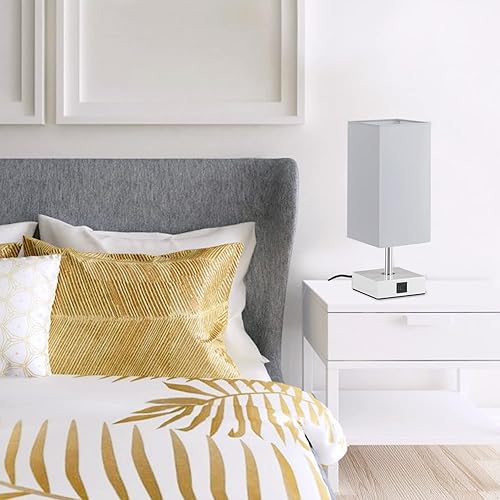 Miniatura 7 de Ambimall Touch Besides - Lámpara de mesa gris con puertos USB, lámparas táctiles de 3 vías junto al escritorio, lámpara de mesita de noche para