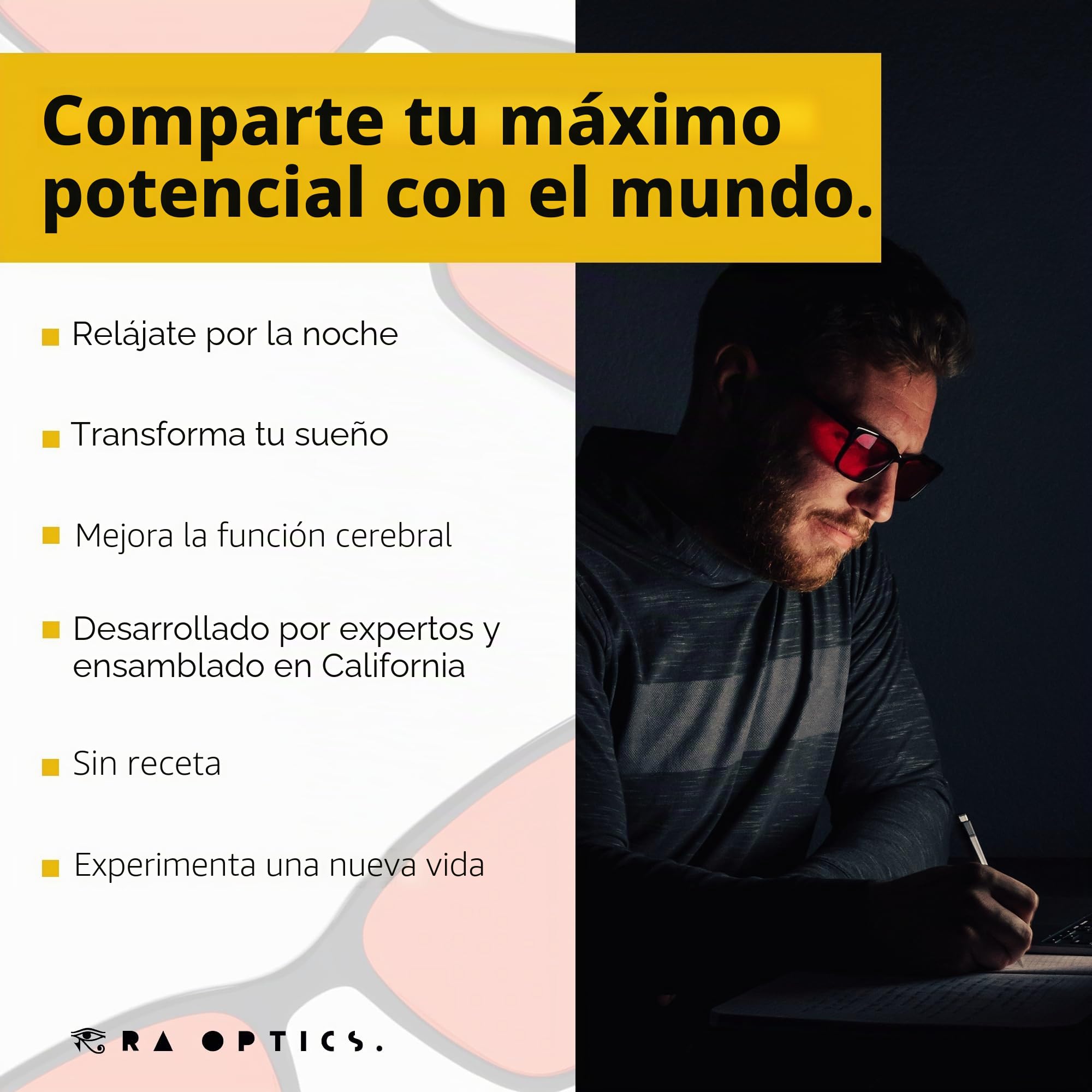 Ra Optics - Lentes de luz azul para dormir - Bloquean la luz azul que interrumpe el sueño - Probado para aumentar la calidad del sueño