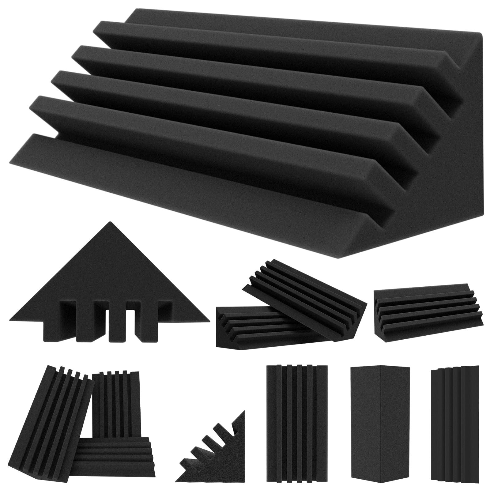 TroyStudioBass Traps, 12 Pcs 4 X 4 X 12 Inches Dense Thick Studio Bass Foam Corner, Acoustic Treatment Panels Absorbing Echo Reverb, Low Frequency Sound Absorber for Music Room Home Recording Studio