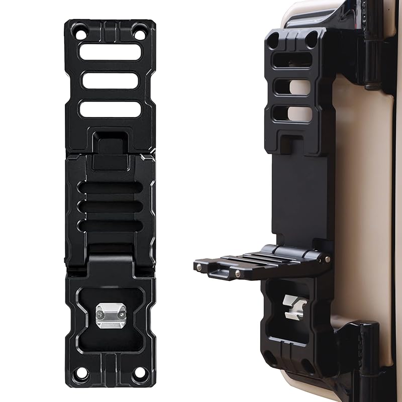 Estribo de Dobradiça para Porta Jeep Wrangler JK JKU JL JLU e Gladiator JT, Pedal Dobrável de Alumínio com Abridor de Garrafas, Preto, 1 unidade