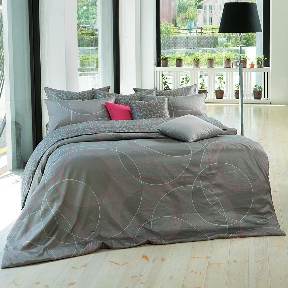 1100TC Modern Sateen Gray & Hot Pink Ring Pattern Sheet Set