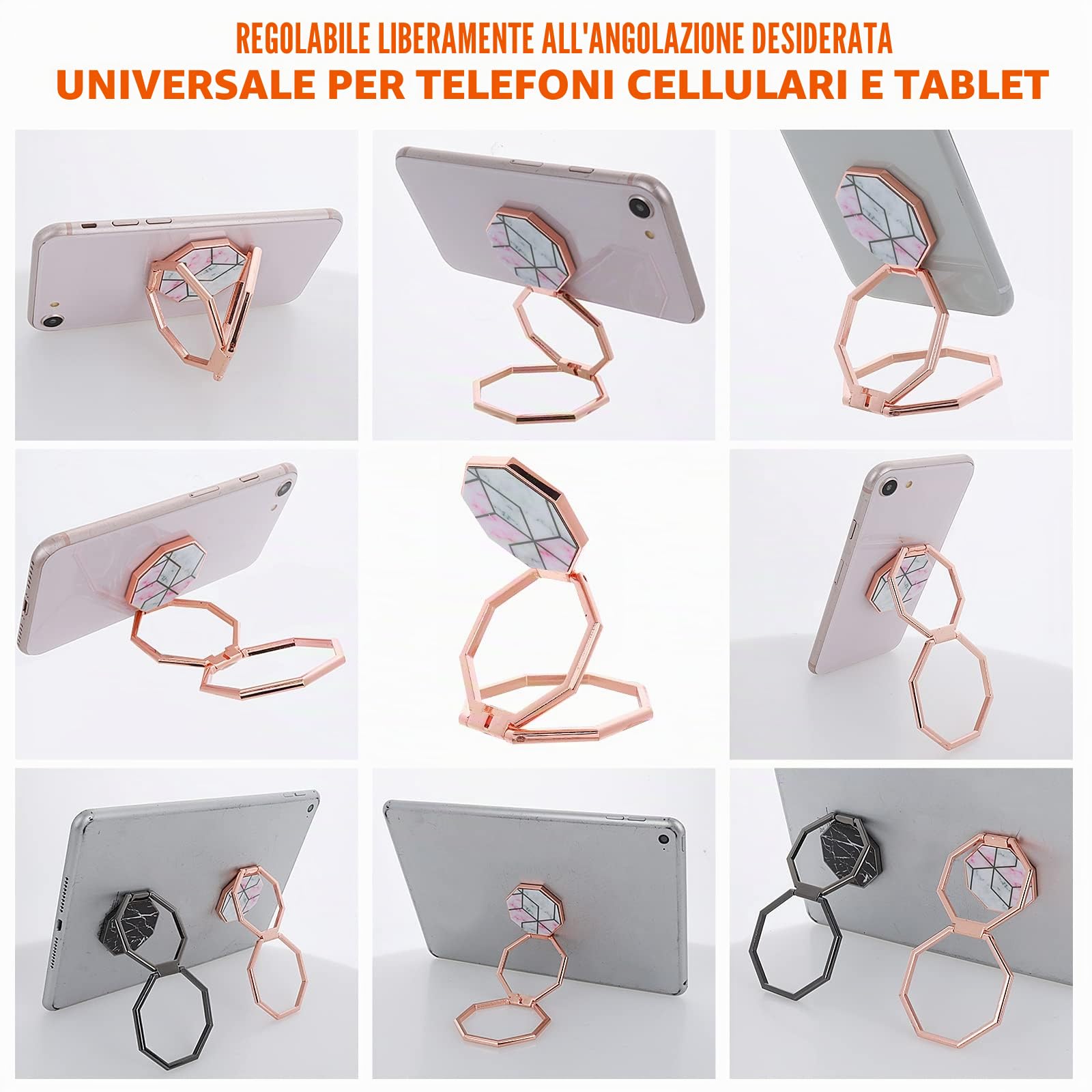 Cobee Cavalletto ad anello per cellulare, rotazione a 360°, in metallo, pieghevole, regolabile, compatibile con la maggior parte degli smartphone (rosa rosso marmorizzato)