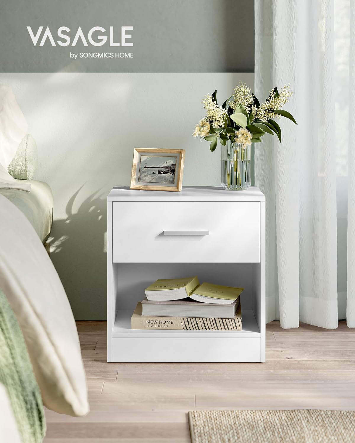 VASAGLE Nightstand, Side Table with Drawer and Shelf, Bedside Table, End Table with Open Compartment, for Bedroom, Living Room, Cloud White ULET619T14 - Image 3