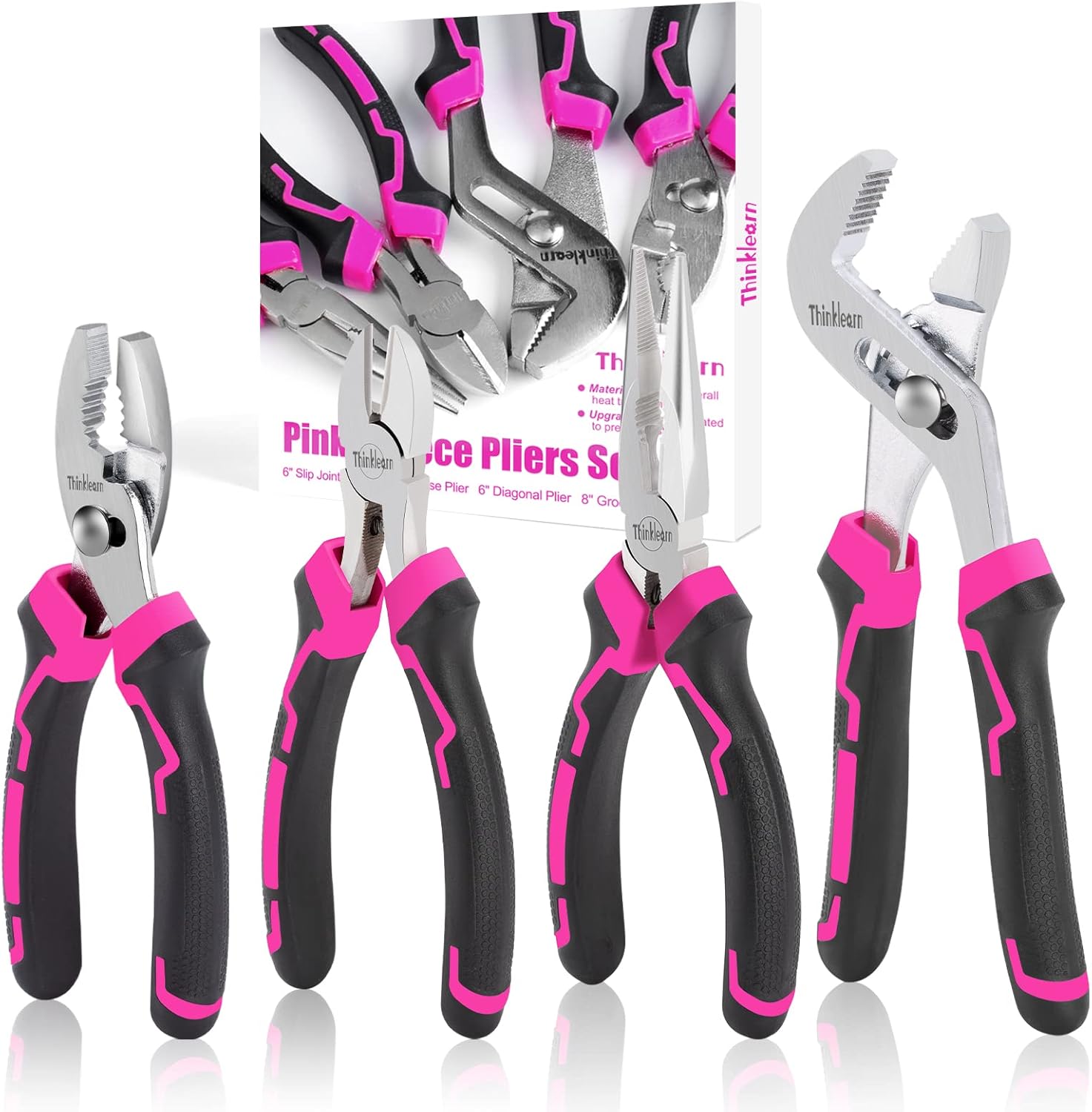 4PC Pliers Set, Premium CRV/CrNi Pink Pliers Tool Sets for Women