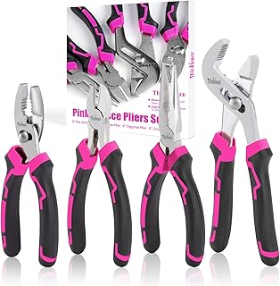 4PC Pliers Set, Premium CR-V/Cr-Ni Pink Pliers Tool Sets for Women, With Needle-Nose Plier, Slip Joint Plier, Groove Joint Plier and Diagonal Plier, for Basic Repair