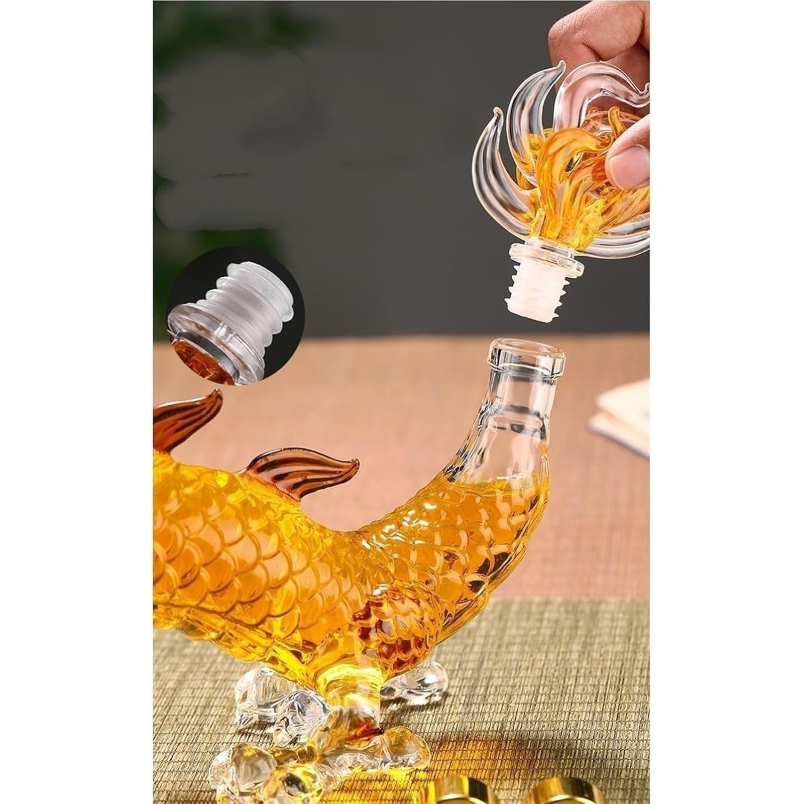 1000ML Decantador Whisky Arte Escultura - Botella De Whisky O Vino De Cristal Sin Plomo Con Dragón Oriental 3D, Decantador De Whisky O Vino Personalizado Con Forma De Animal.