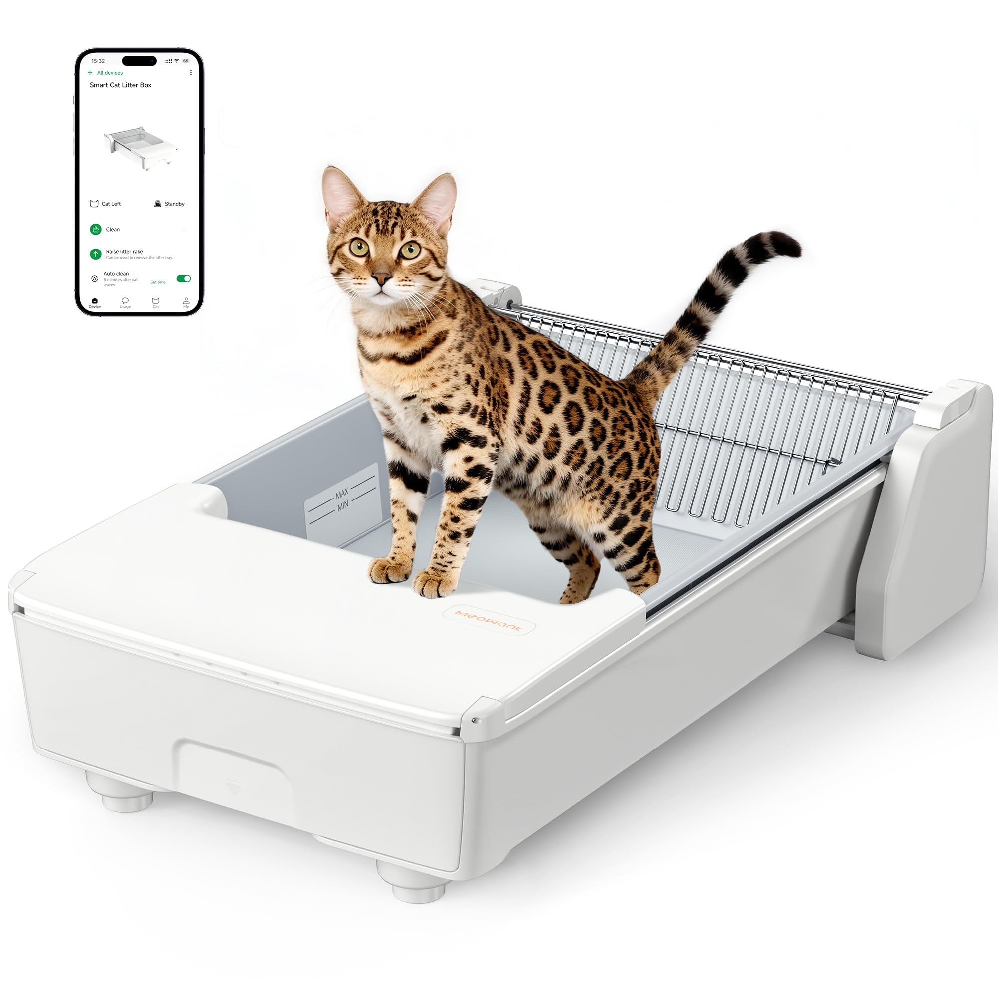 Meowant Arenero Gatos Autolimpiable – Diseño Abierto, Doble rastrillo, Compatible con Arena aglomerante, Anti-atrapamiento, Control de olores y fácil Limpieza. Ideal para hogares con múltiples Gatos