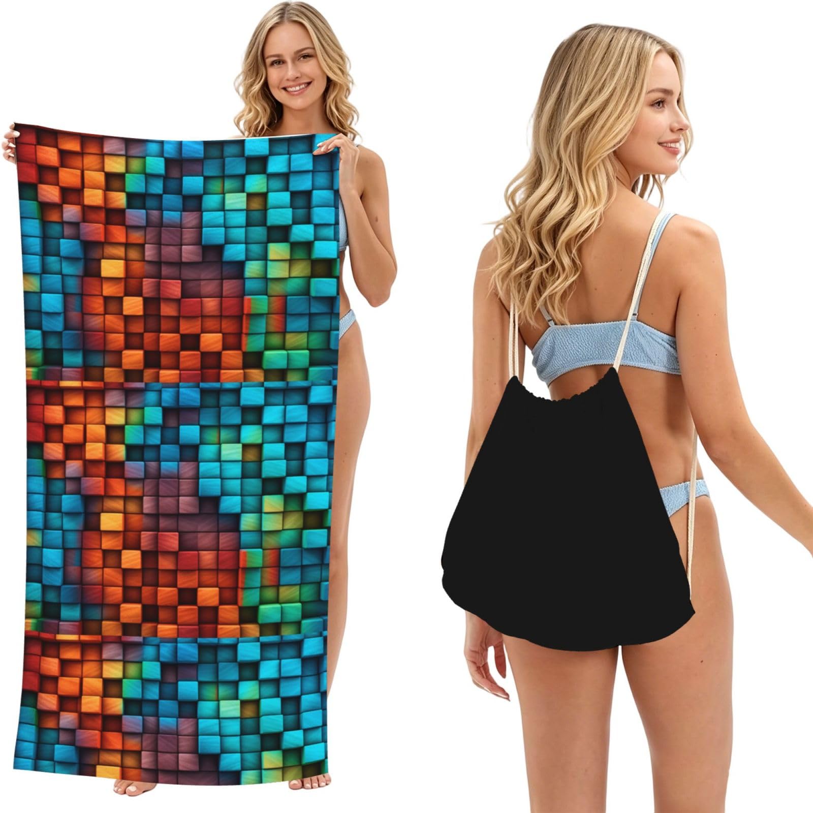 SKGOHLH Rainbow Square 2in1 Packable Beach Towel Bag Women