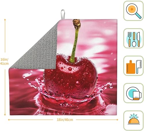 Miniatura 3 de Tapete de secado de platos con diseño de cerezas rojas para cocina, ultra absorbente, tapete escurridor de microfibra, tapete de café grande para
