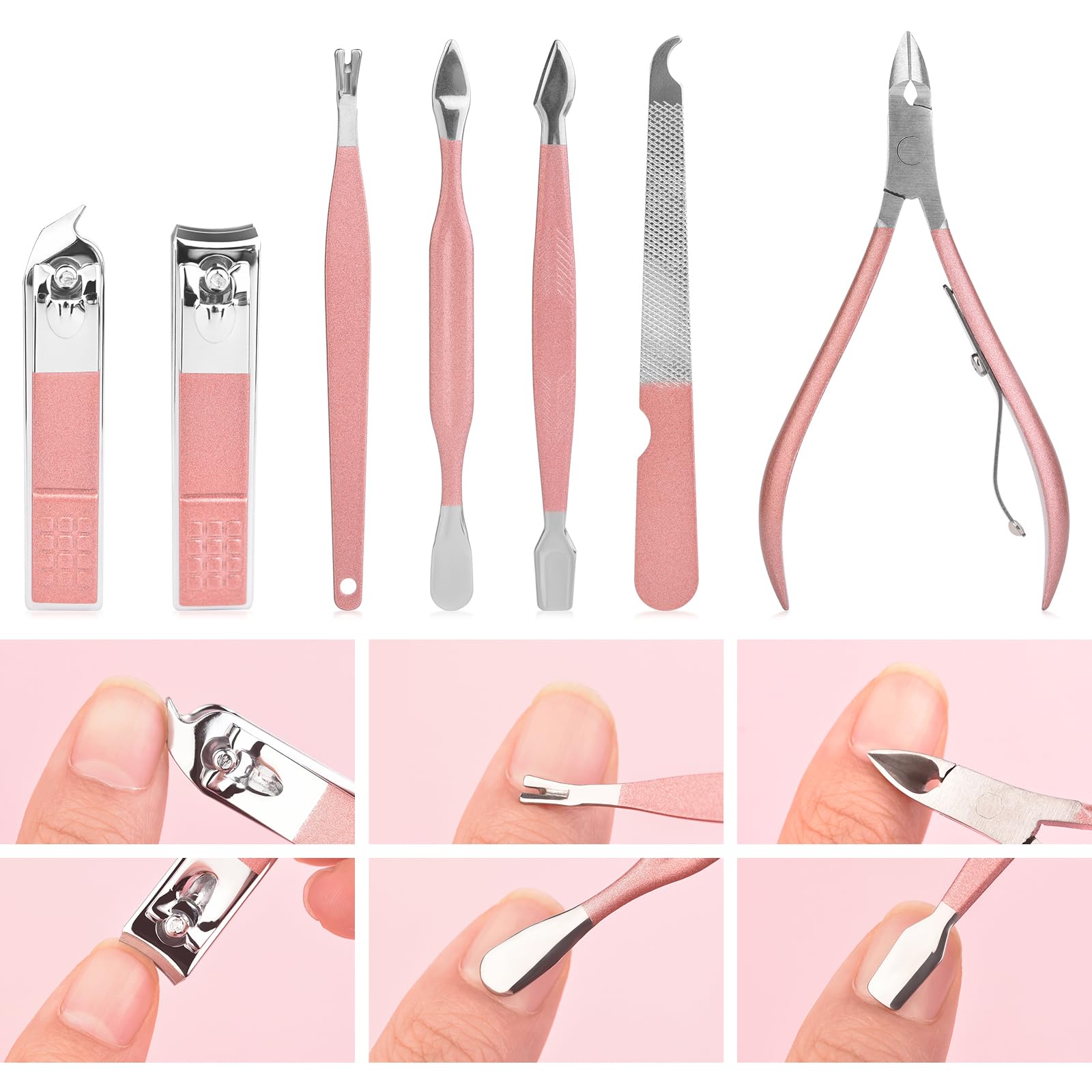 KADS Manicure Set 18 in 1 Professional Pedicure Set Nail Scissors Grooming Clipper Kit with Leather Travel Case Pink - Image 3