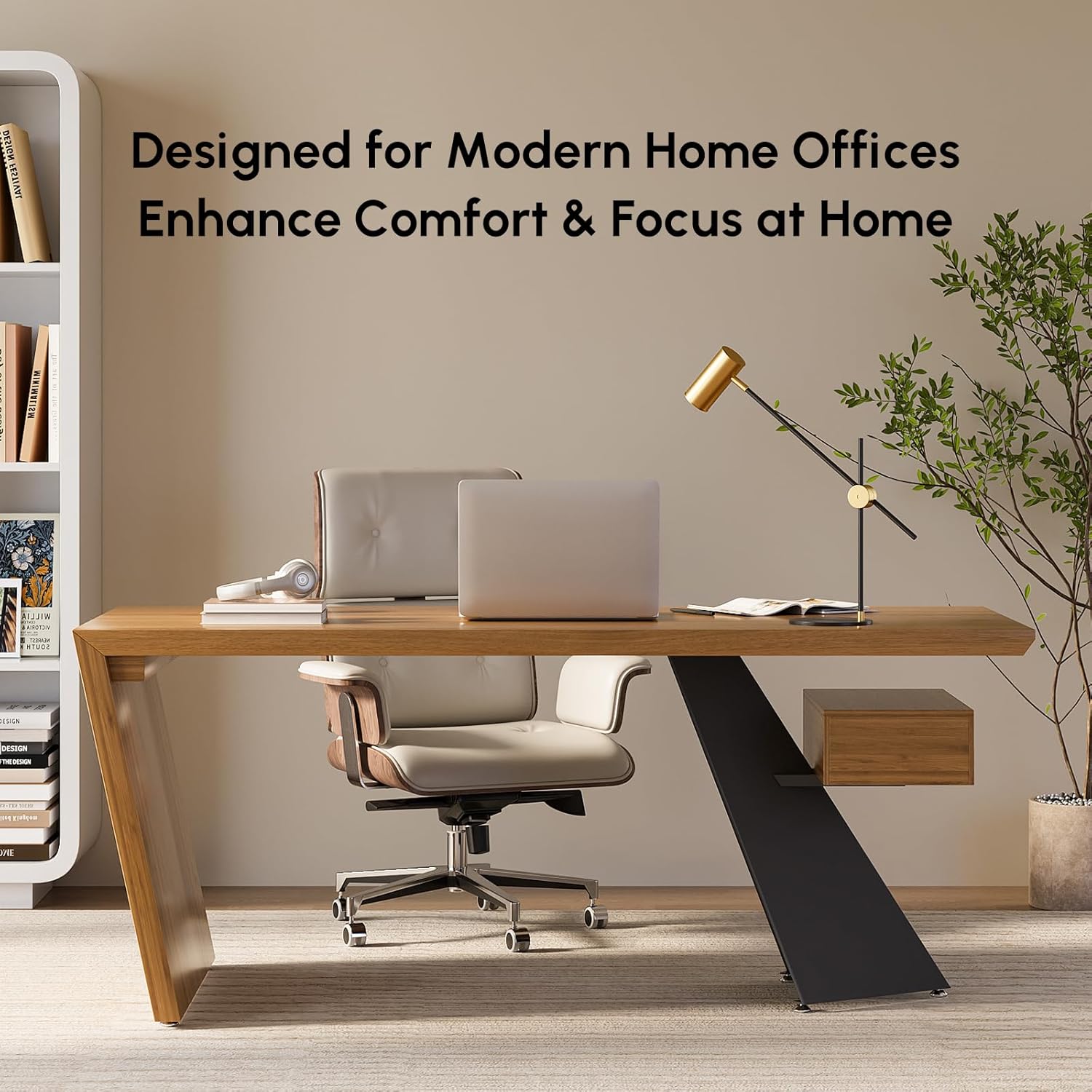 homary 70" Modern Executive Desk, Home Office Desk with Drawers Wooden Desk Made of Natural Solid Wood Home Office Computer Desk for Study, Home Office, Office