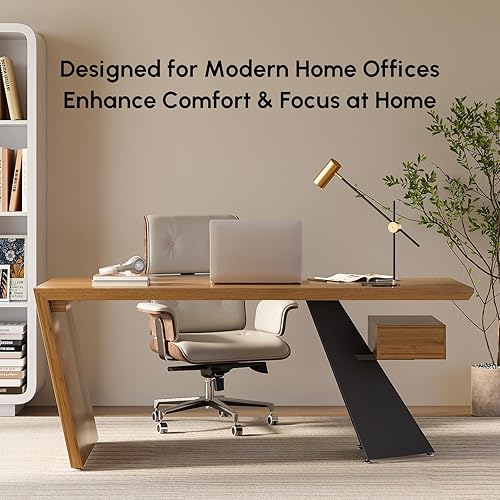 Miniatura 7 de homary Escritorio ejecutivo moderno de 70 pulgadas, escritorio de oficina en casa con cajones, escritorio de madera maciza natural, escritorio de