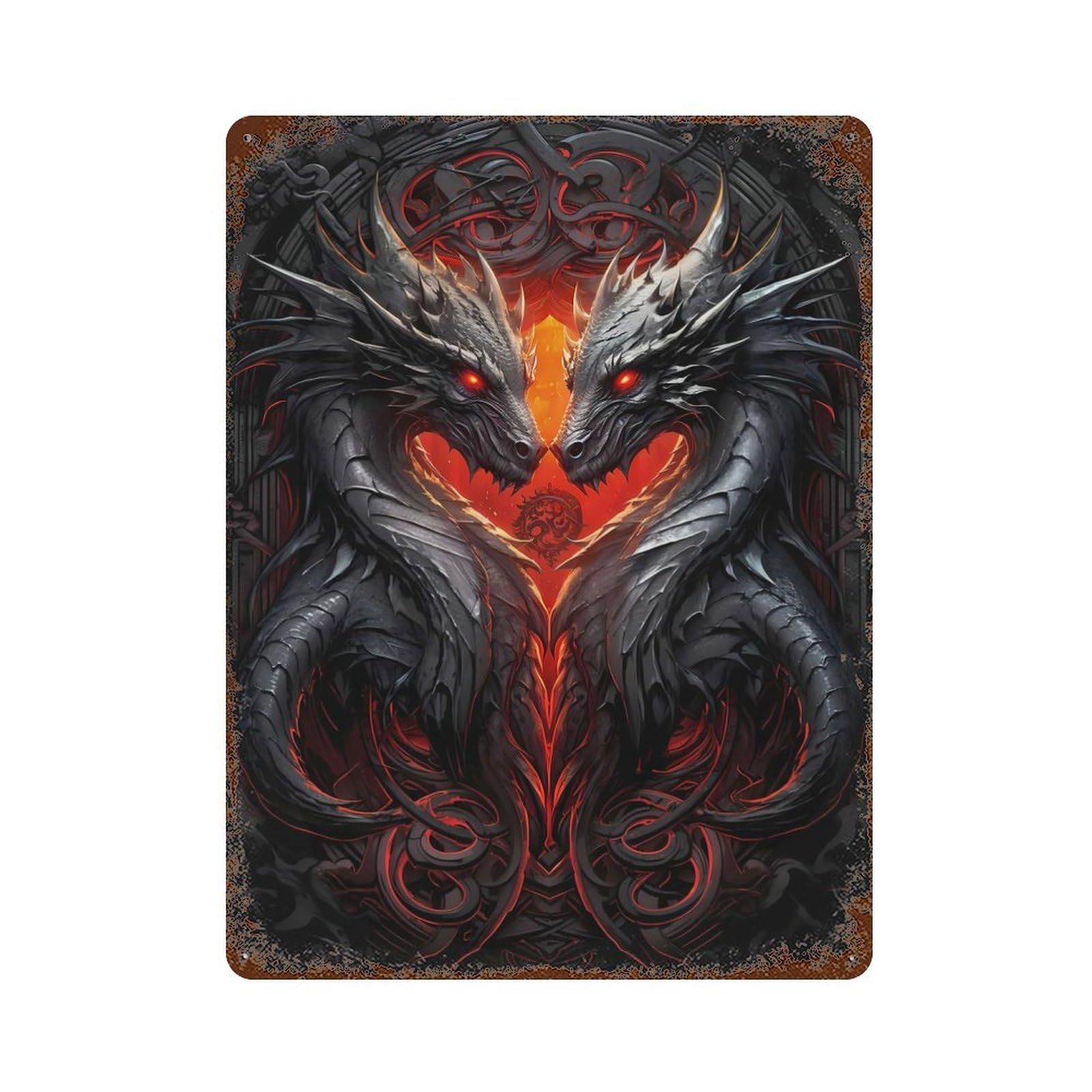 Twin Devil Dragon Vintage Metal Tin Sign 15.7"x11.8", Ideal for Living Room, Hallway And Home Decor