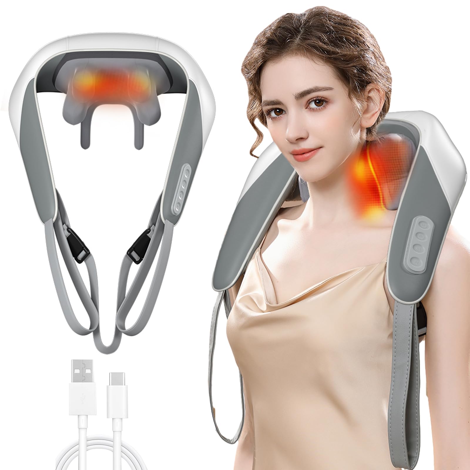 Massagers for Neck and Shoulder with Heat, Two Massage Intensities, Shiatsu Neck and Back Massage, 10 Minutes Auto Power Off, 5D Kneading Massage Super Large Massage Head for Neck, Back, Shoulder,