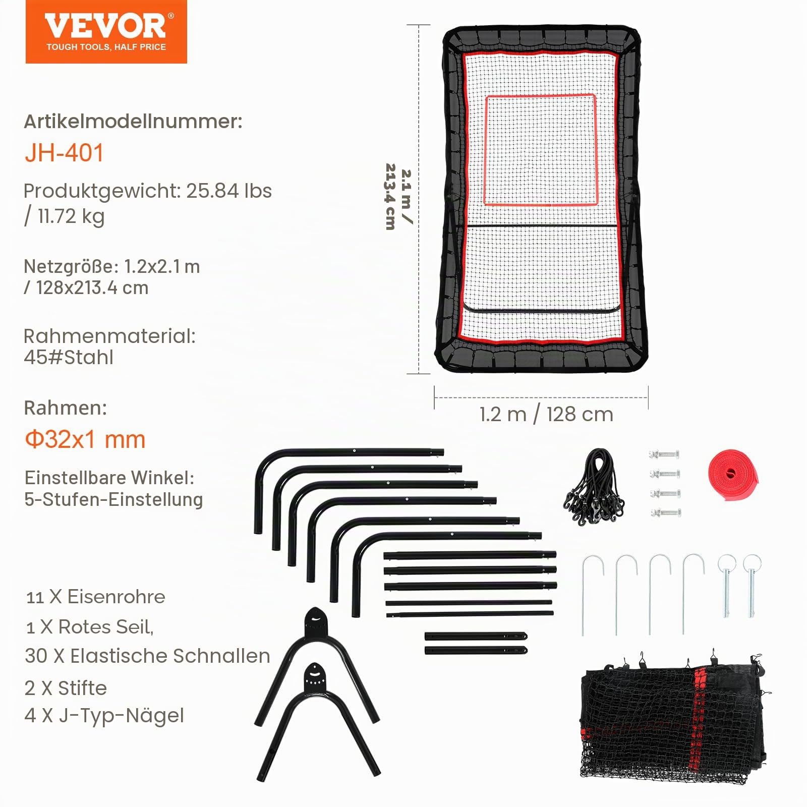 VEVOR Lacrosse Rebounder für Hinterhof, Volleyball-Rückprallnetz, Pitchback-Throwback-Baseball-Softball-Rückkehr-Trainingsbildschirm, verstellbarer Winkel, Schießübung, Trainingswand mit Ziel