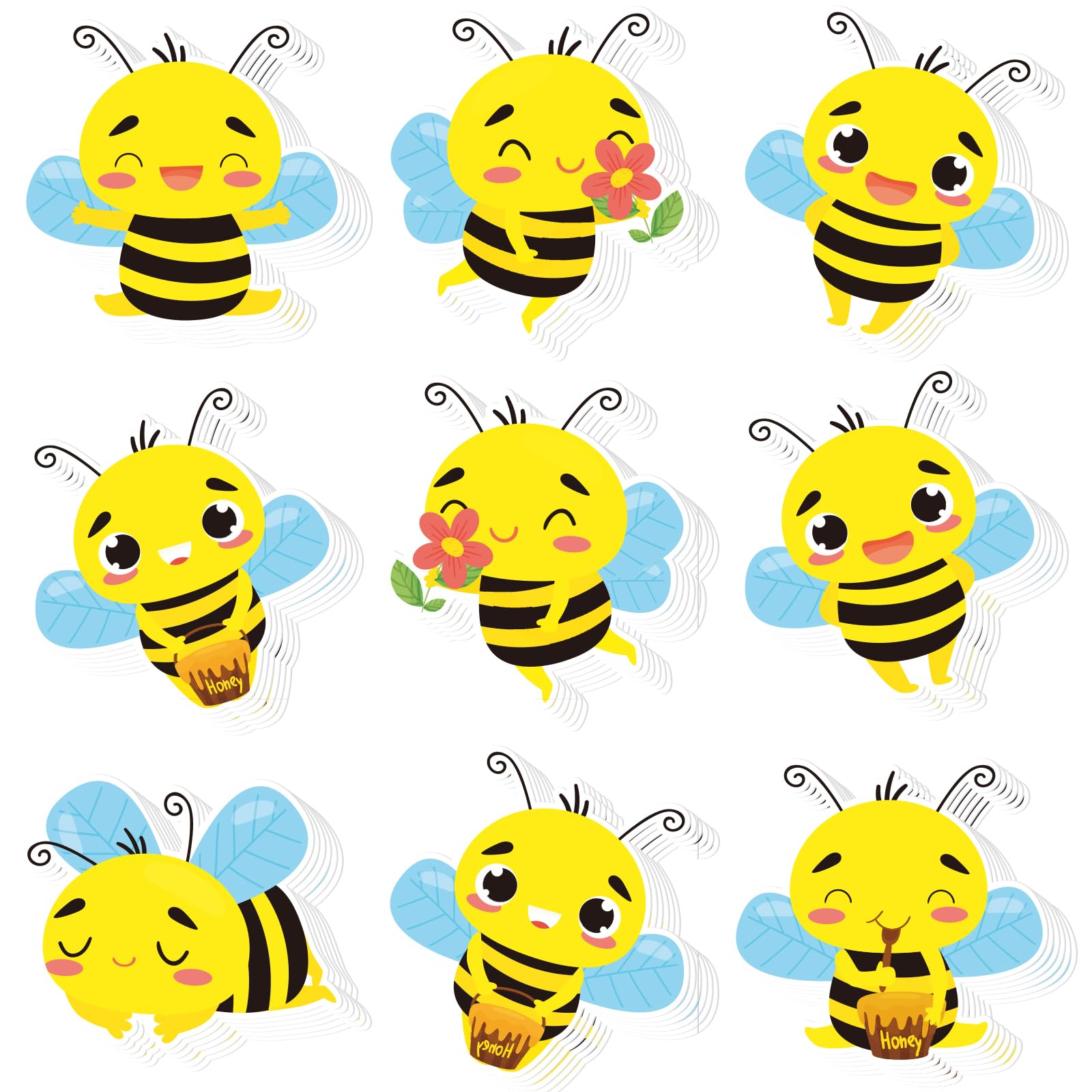 Geyee 108 Pcs Bee Cutouts Paper Classroom Bulletin Board Decorations Colorful Bee Shaped Die Cut for Teachers Kids DIY Craft School Chalkboard Wall