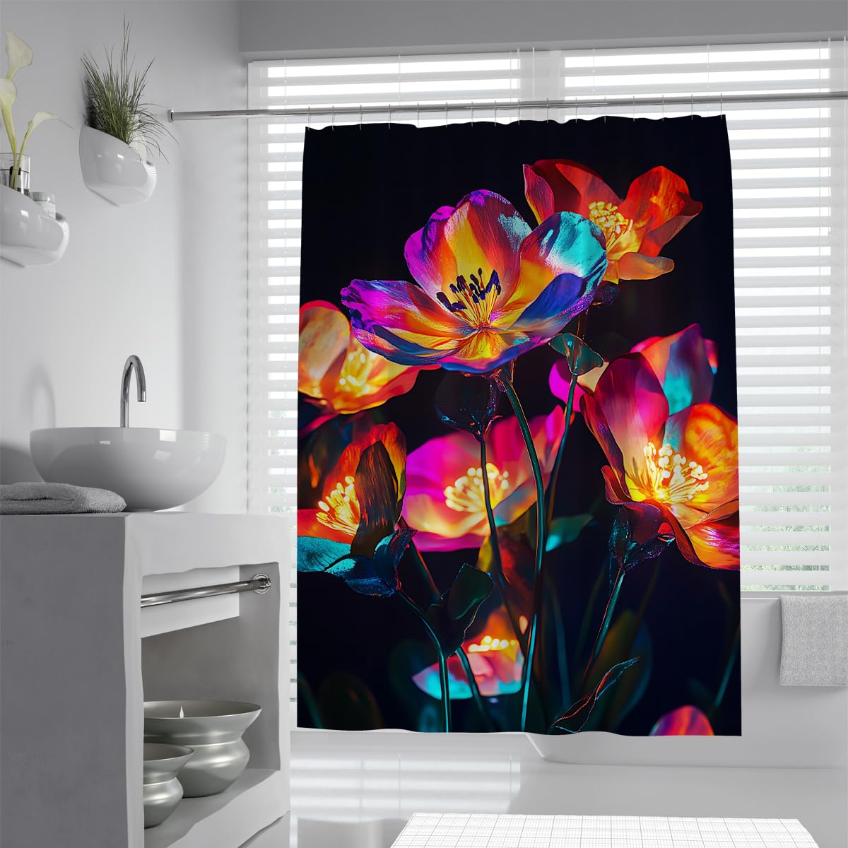 UIRINGART Luxury Poppy Floral Shower Curtain W200xL220cm Dark Red Purple Flower Mildew Resistant Waterproof Bath Curtains For Bath Tub With Hook