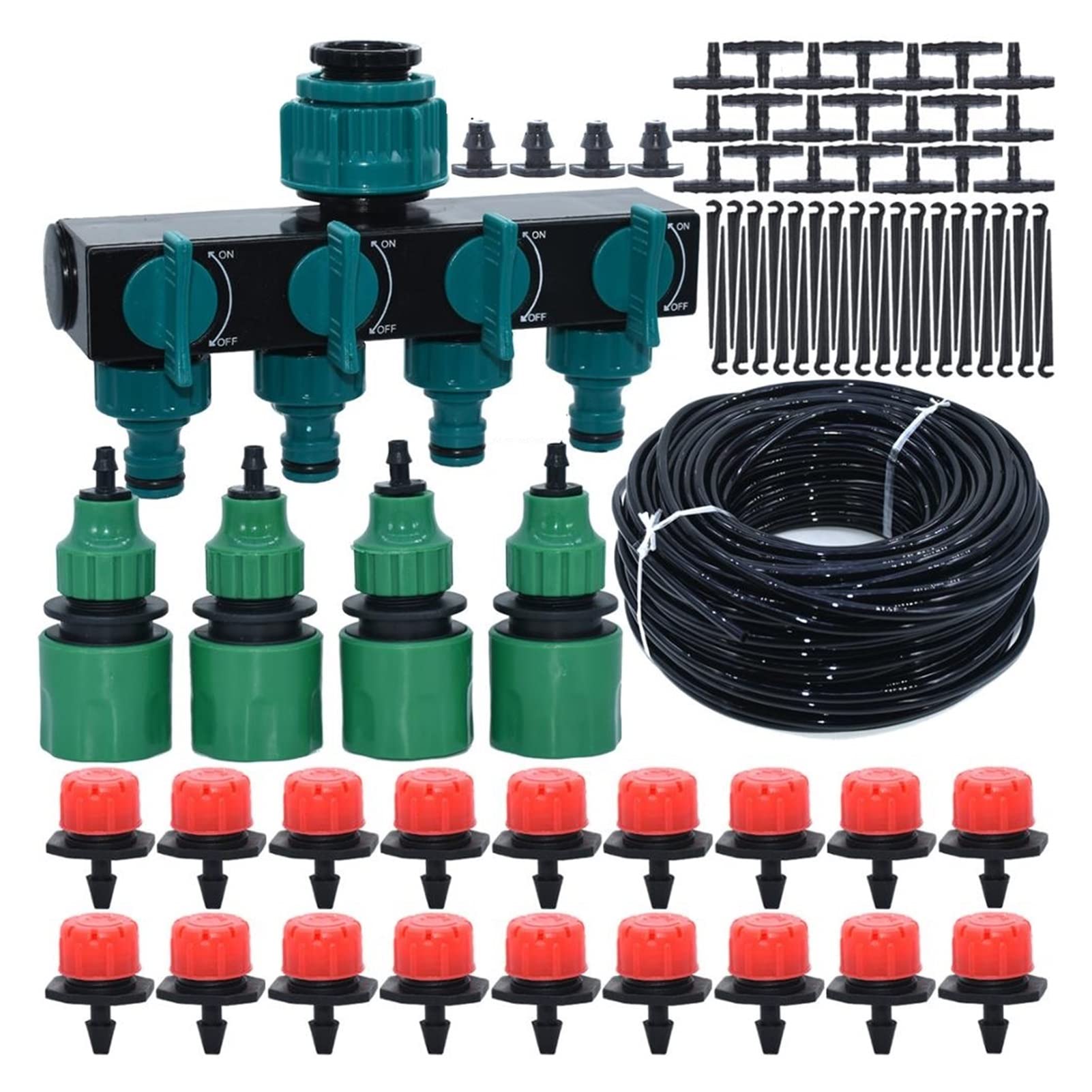 Zestaw do nawadniania kropelkowego 5 M-50 m nawadnianie kropelkowe do ogrodu DIY system nawadniania mikrokropelkowego 4-kierunkowy wąż rozdzielający akcesoria do zakraplacza (kolor: KSL01-019-5M)