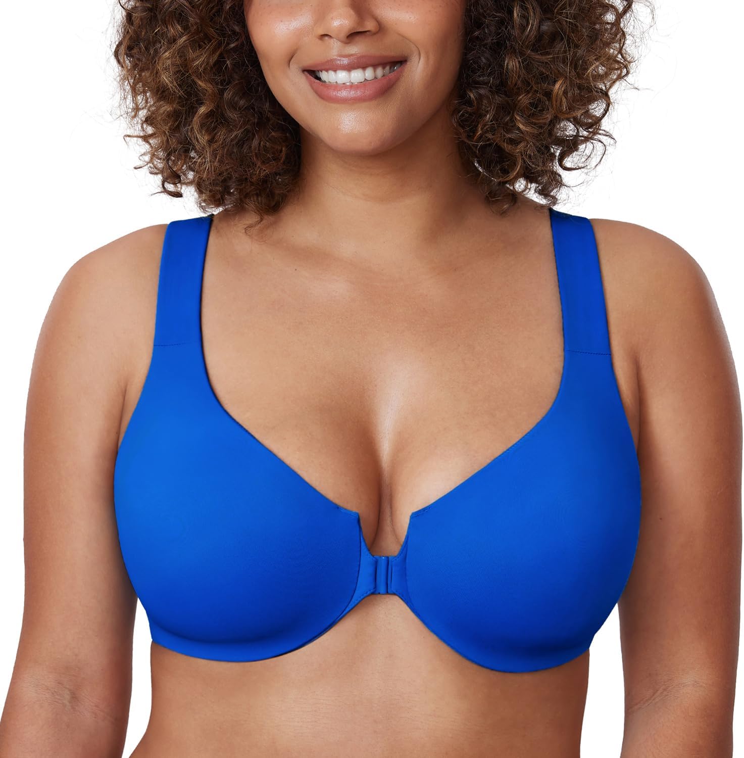 Women's Front Closure Racerback Bras Plus Size Underwire Unlined Full Coverage Plunge Bras