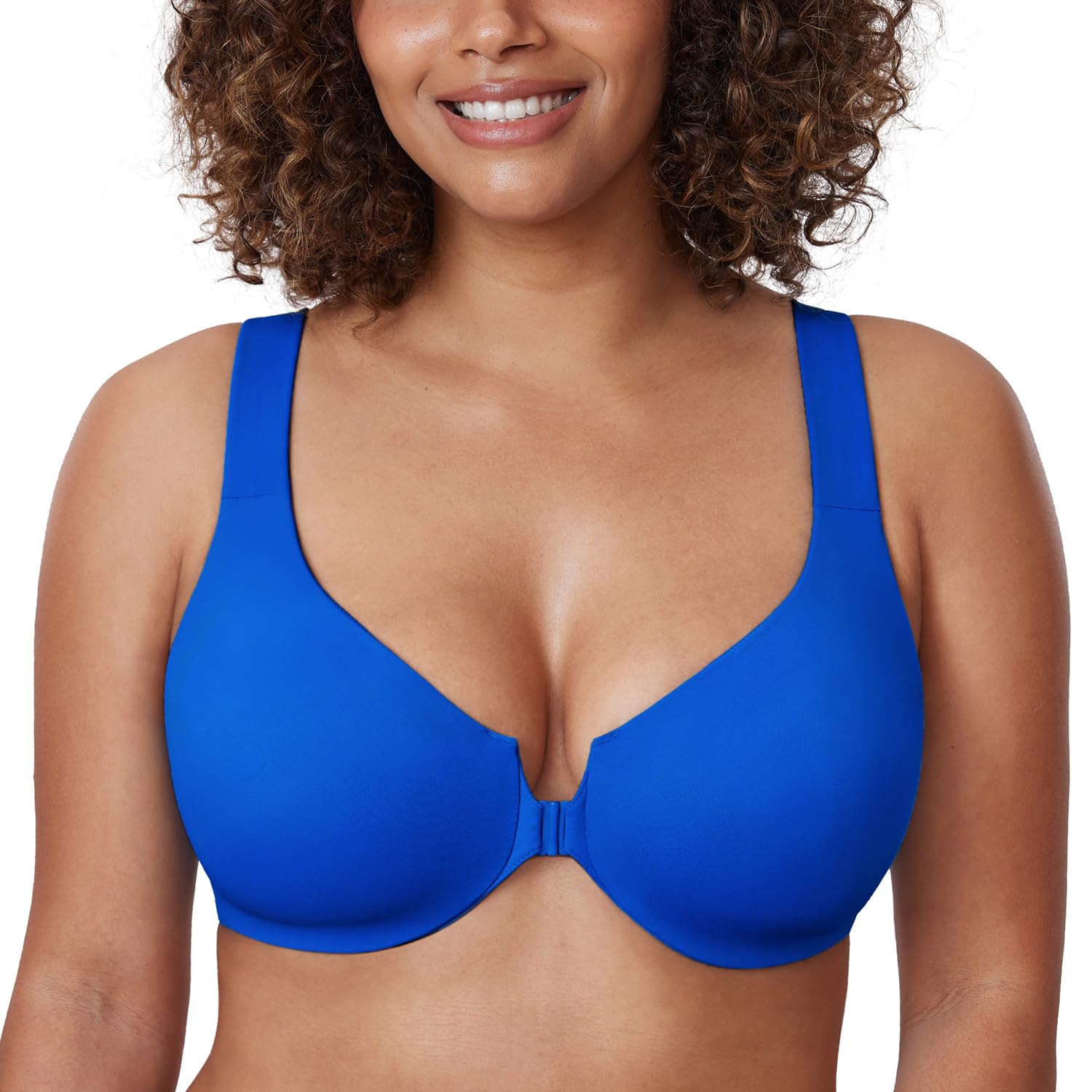 Women's Front Closure Racerback Bras Plus Size Underwire Unlined Full Coverage Plunge Bras