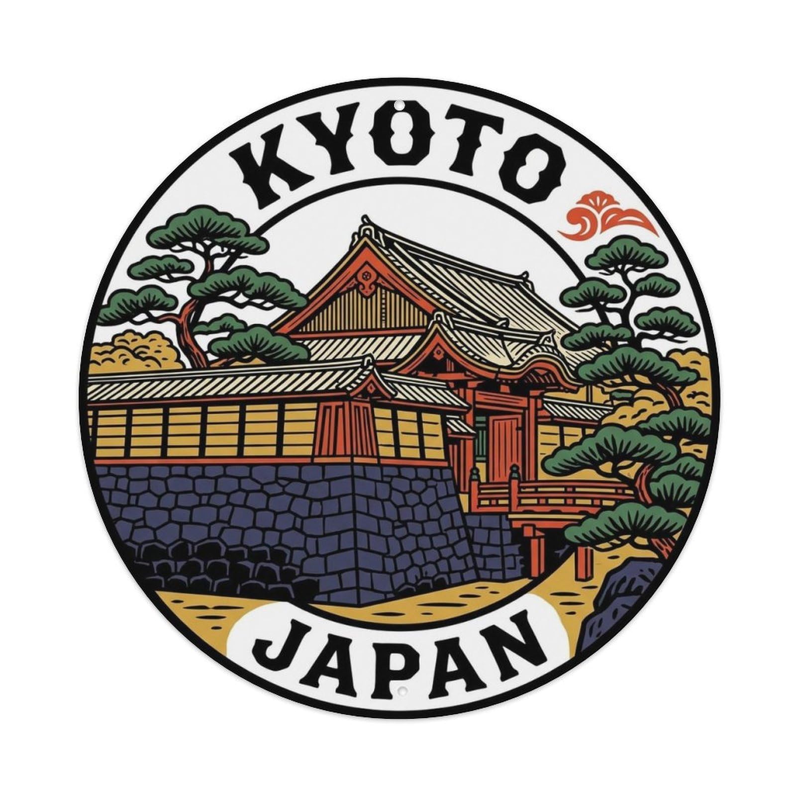 Kyoto Japan Woodblock Travel Illustrated Old Town Metal Tin Sign