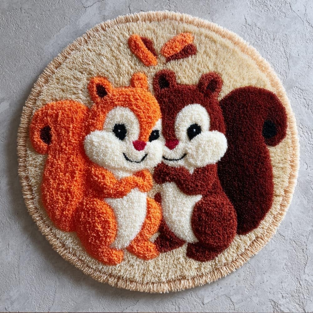 kitphoenix DIY Latch Hook Rug Kits Squirre Easy for Beginners Round Carpet Crochet Yarn Craft Large Rug Hook and Latch Tapestry for Home Decor 50X50Cm