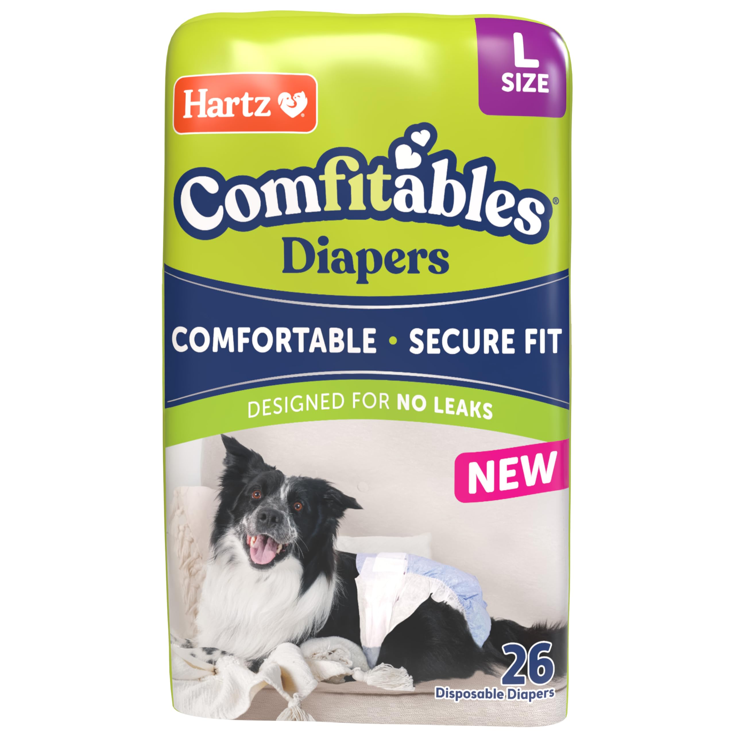 Hartz Comfitables Disposable Dog Diapers, Size Large 26 Count, Comfortable & Secure Fit, Easy to Put On, Super Absorbent Male and Female Diaper