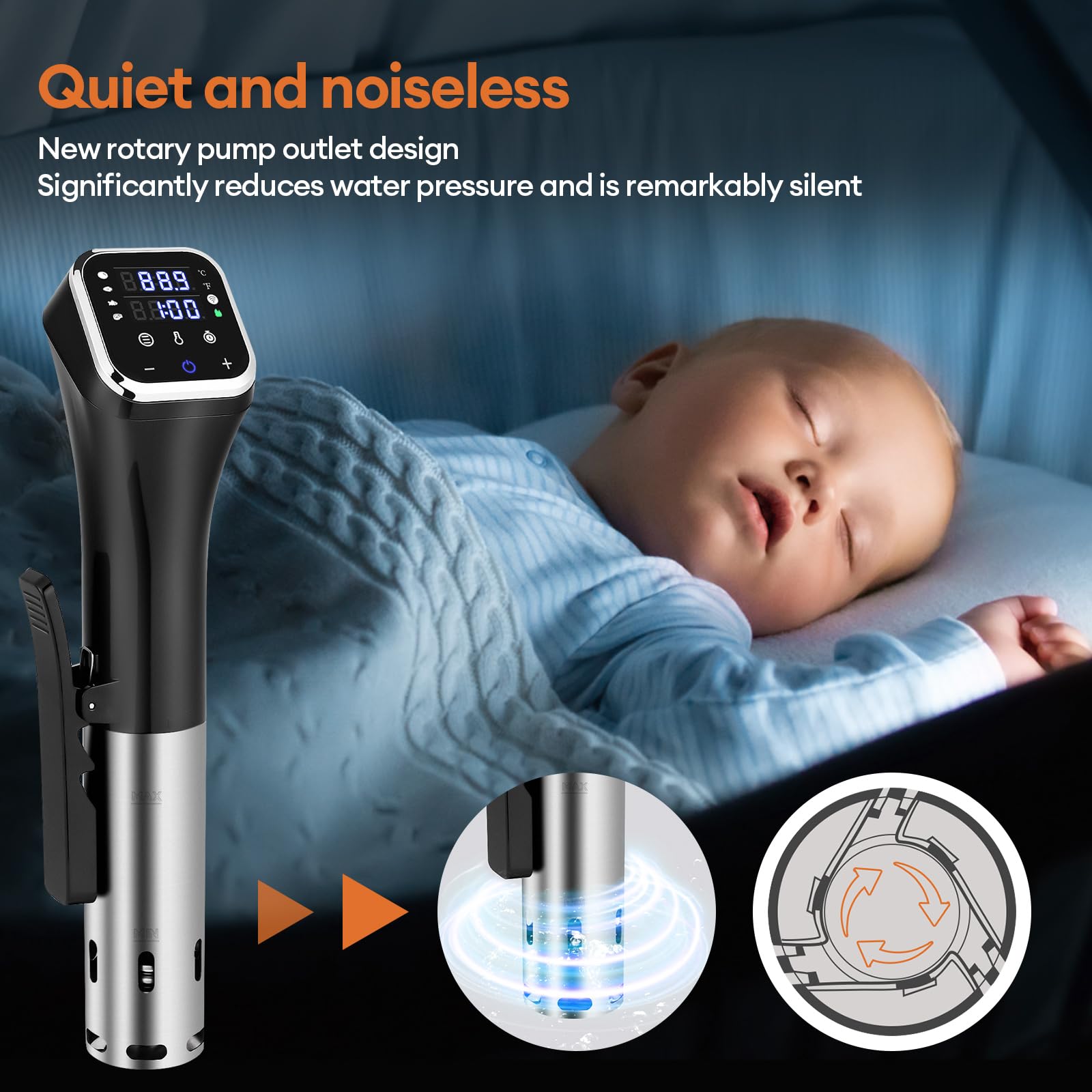 Cocina Sous Vide WiFi de 2.4 G, circulador de inmersión de precisión de 1100 W con control de temperatura de ±0.-17.2 °C, IPX7 impermeable, funcionamiento silencioso, pantalla LED y 4 protecciones de