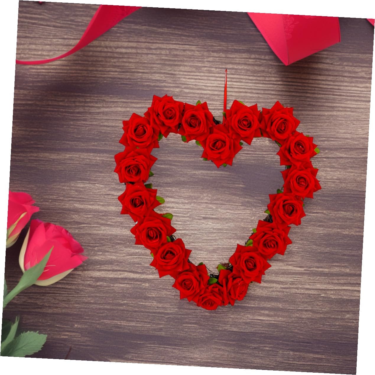 Alipis Guirnalda Corazón Rojo con Rosas Artificiales para San Valentín Decoración de Puerta y Pared Floral para Bodas y Fiestas Románticas