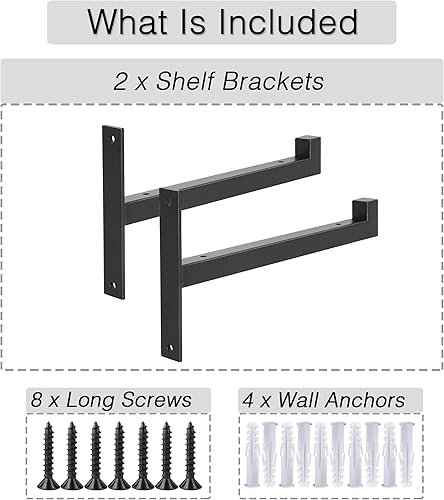 Miniatura 10 de OVOV 4 soportes de acero resistentes para estantes de metal industriales montados en la pared (6 pulgadas, 4 unidades, negro)