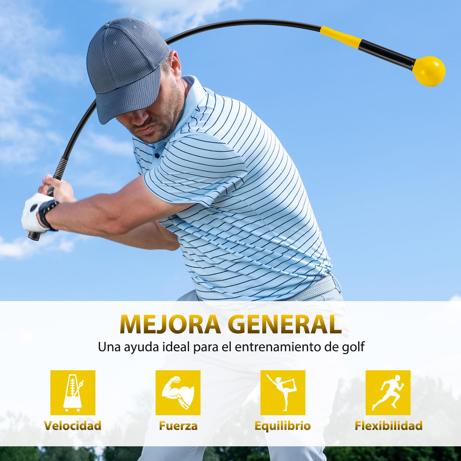 COSTWAY Ayuda para Entrenamiento del Swing de Golf, Palo de Práctica con Cabeza Pesada