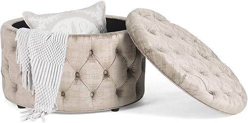 Miniatura 40 de Homebeez Otomana redonda de terciopelo para almacenamiento, reposapiés con botones copetudos, mesa de café (rosa) Rosa,Azul,Verde,Gris,Gris