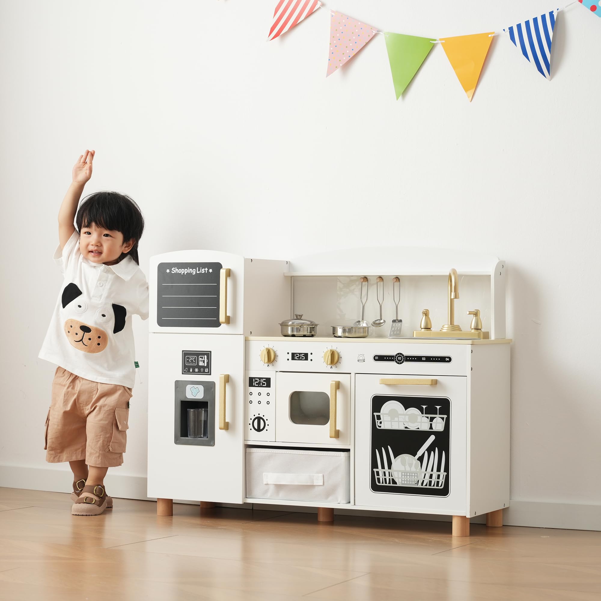 Amazon | ままごと キッチン 木製 絵描きキッチン 冷蔵庫 製氷機 電子