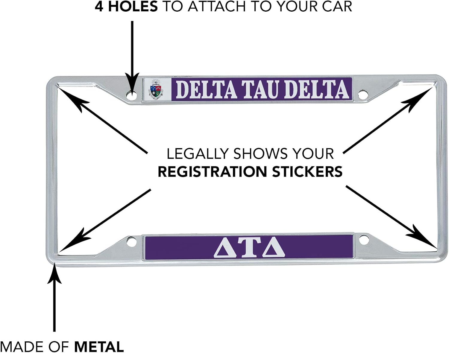 Desert Cactus Delta Tau Delta License Plate Frame Fraternity Crest Car Tag Holder for Front or Back of Car Officially Licensed Metal (Crest LP Frame)