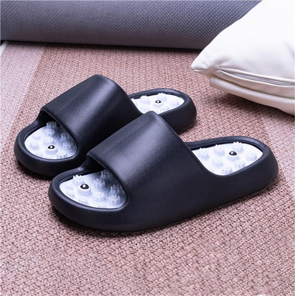Akupressur-Massage-Slipper Zur Linderung Von Plantarfasziitis Magnetmassage-Fußmassagegerät Damen & Herren Rutschfeste, Offene Duschschuhe Reflexzonenmassage-Sandalen(Black,40 EU)