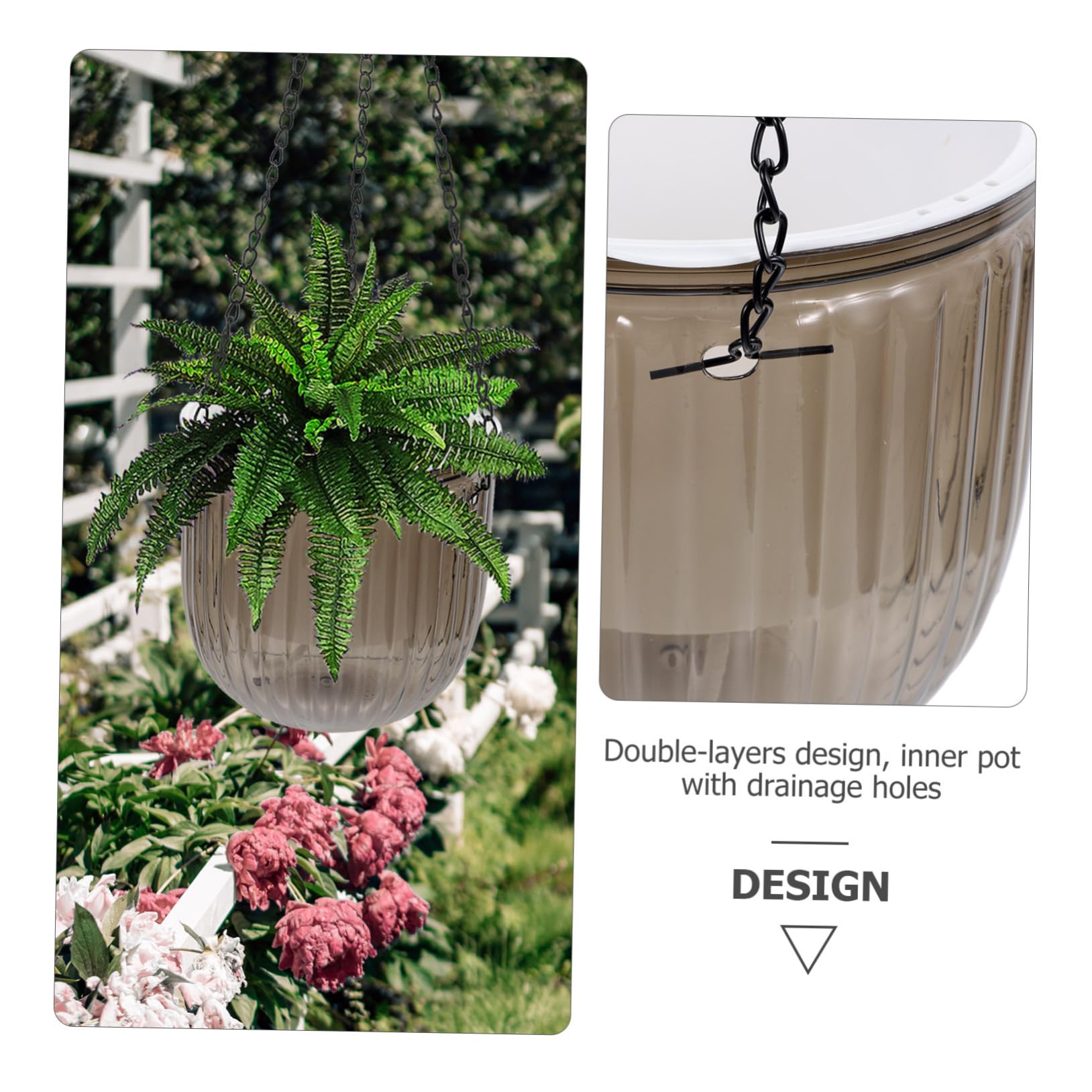 POPETPOP 2 Pièces Pots de Fleurs Suspendus Auto Arrosants de Jardinières pour Intérieur Extérieur Design à Double Irrigation Automatique Couleur Grise Plusieurs Styles